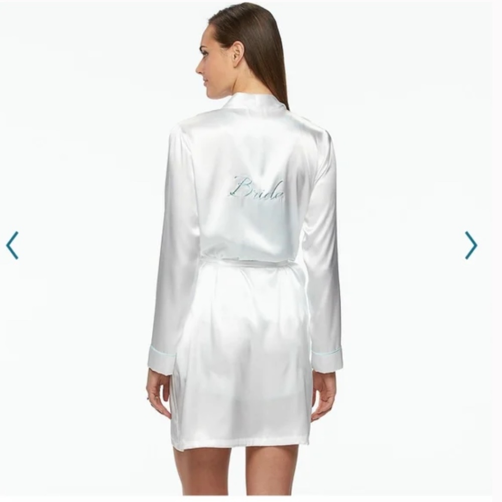 NWT Apt. 9 White Satin Bridal Robe with blue Bride & rhinestone Size Small
